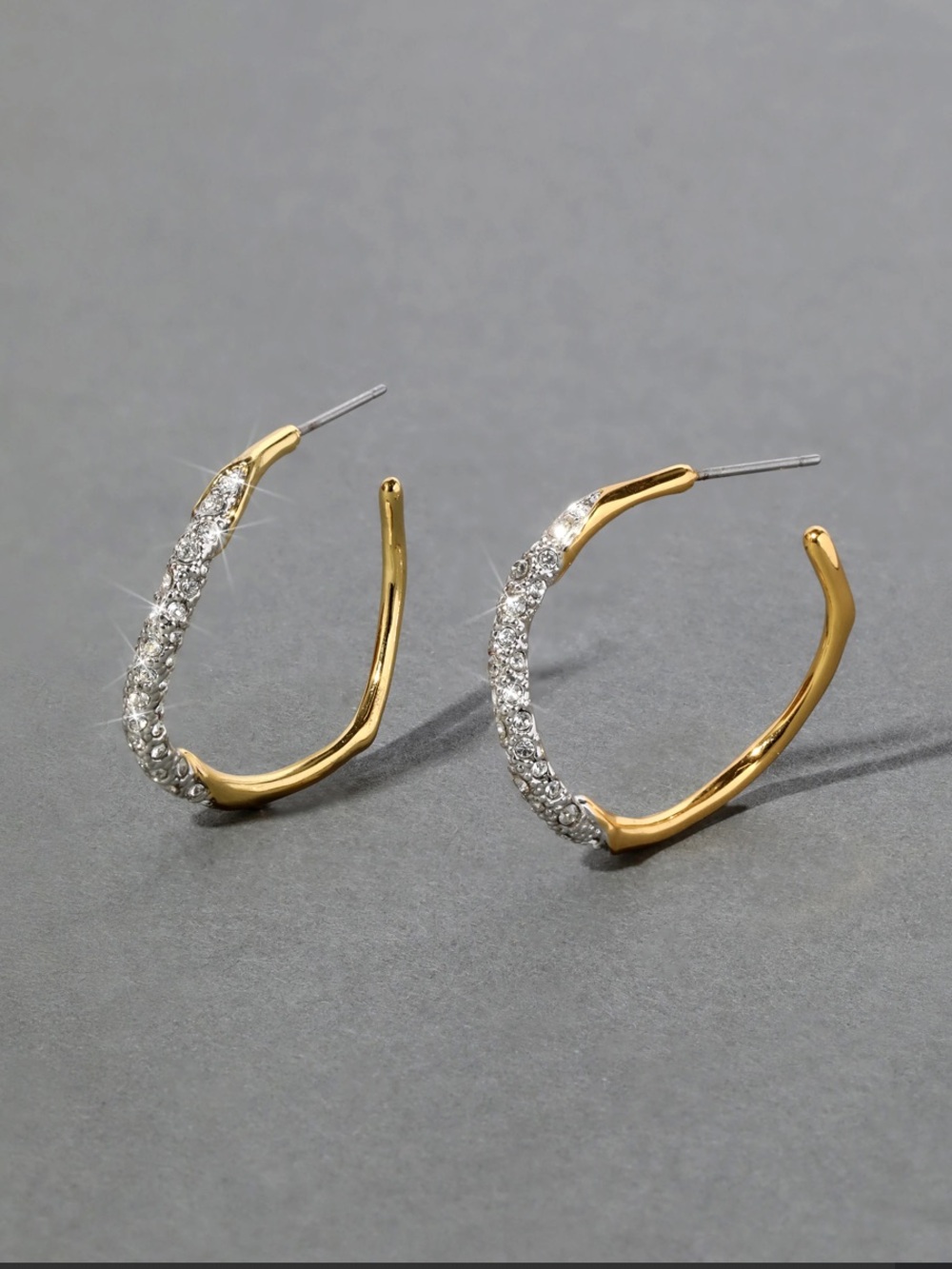 Alexis Bittar Two-Tone Gold and Silver Pave Hoop Earrings